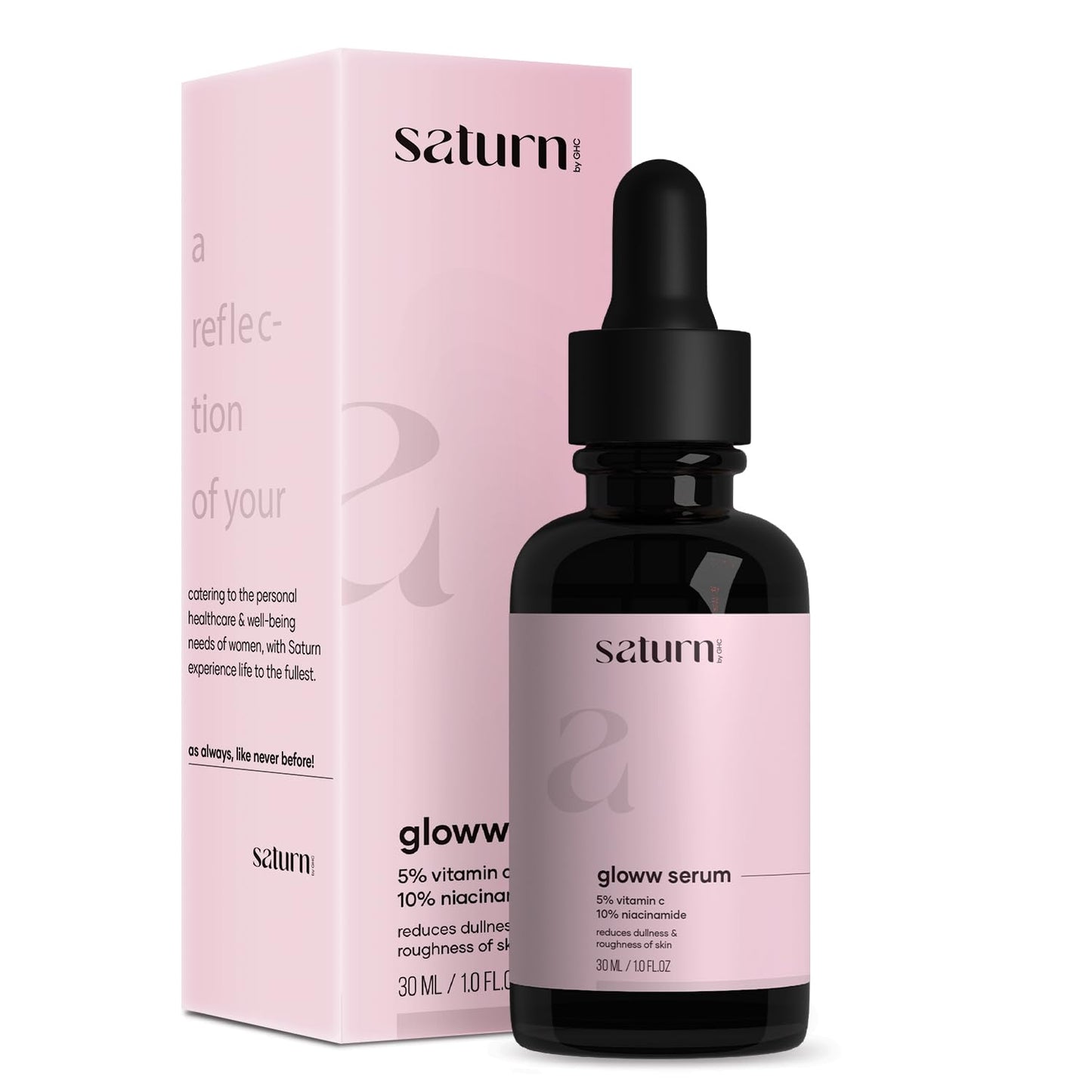 Saturn by GHC Glow Skin 5% Vitamin C Face Serum with Niacinamide | Illuminating Serum for Glowing, Whitening Skin | Pure Ethyl Ascorbic Acid for Hyperpigmentation, Dull Skin | Fragrance Free - 30ml