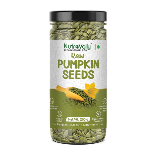NutroVally Pumpkin Seeds 200g|High Protein & Fiber| Premium Pumpkin seeds| Handpicked Seeds with Resealable Pack|Superfood for Weight Loss|100% Gluten-Free & Vegan|AAA Grade Seeds for Eating|200g Jar