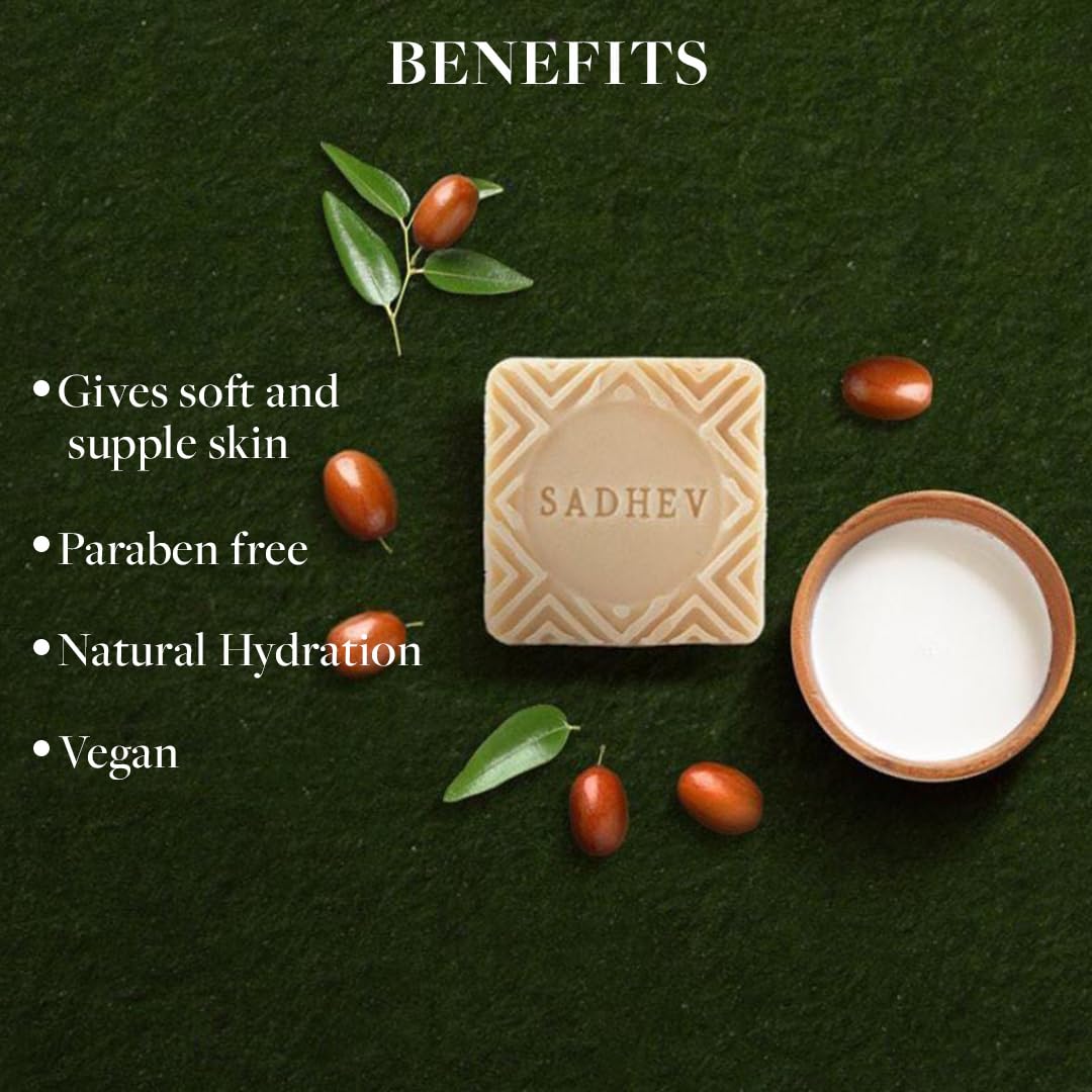 Sadhev Goat Milk And Jojoba Butter Ayurvedic Bathing Soap Bar For Depigmentation & Detanning, Paraben & Sulphate Free - 125g (Pack of 1)