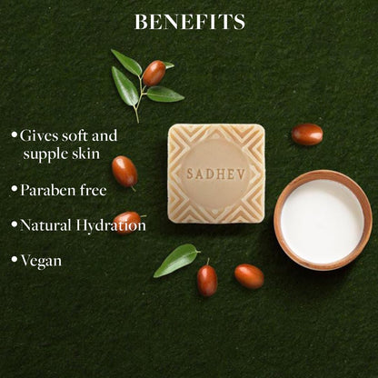 Sadhev Goat Milk And Jojoba Butter Ayurvedic Bathing Soap Bar For Depigmentation & Detanning, Paraben & Sulphate Free - 125g (Pack of 1)