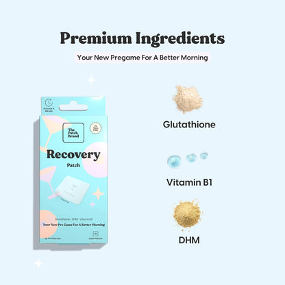 The Patch Brand Recovery Patches | Supports Morning After with Vitamin B1, DHM, Glutathione | Party & Travel Must Haves | Long Lasting Water Resistant Patches (Pack of 1)