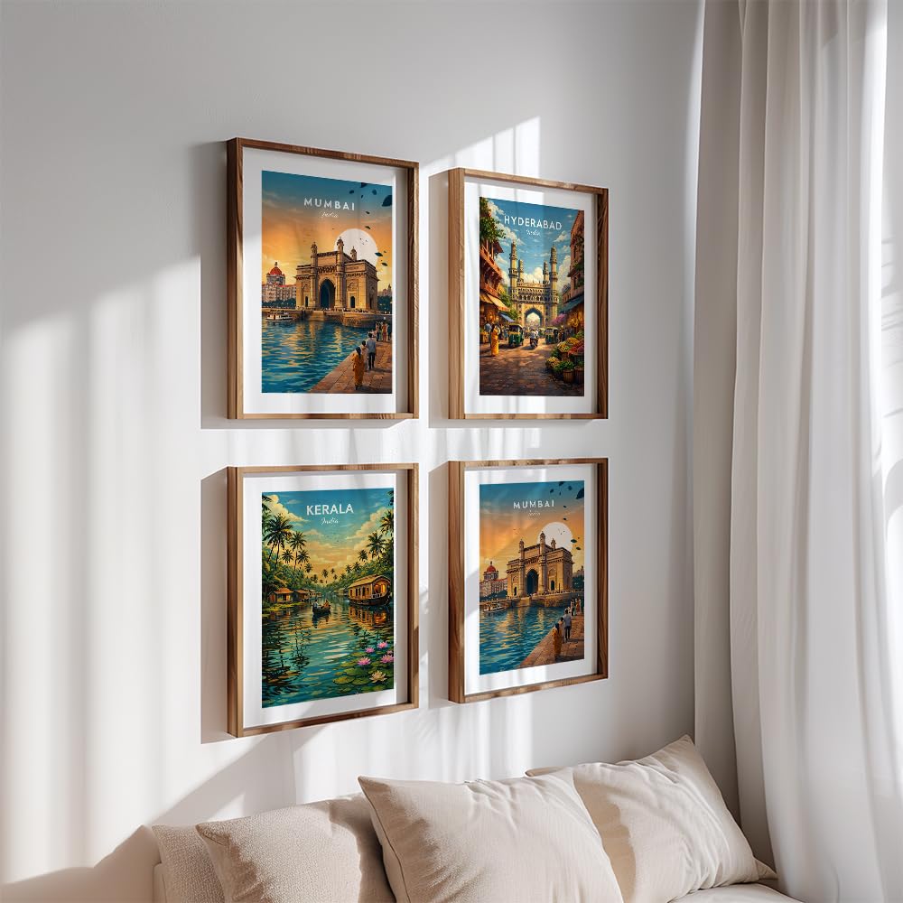 Set of 4 Cityscape Wall Painting for Bedroom & Paintings for Living Room Wall Decor - (10.5X13.5 Inch, Wall Art Paintings)