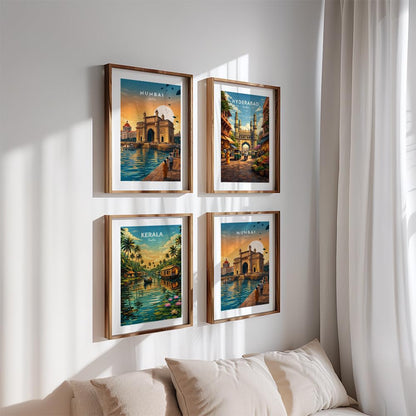 Set of 4 Cityscape Wall Painting for Bedroom & Paintings for Living Room Wall Decor - (10.5X13.5 Inch, Wall Art Paintings)