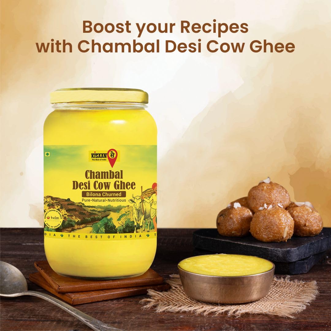 Kisaansay Chambal Desi Cow Ghee | 100% Pure Desi Cow Ghee | Traditionally Bilona Churned | Promotes Gut & Heart Health | Immunity Booster | Rich in Nutrients | Vedic Method | Authentic Ghee