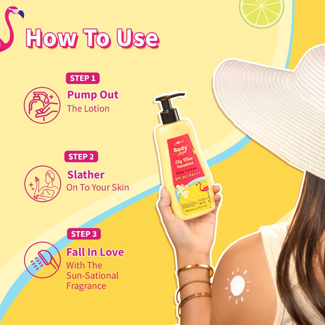 Plum BodyLovin' Lily Miss Sunshine SPF 35 PA+++ Sunscreen Body Lotion For Summers | No White Cast | Broad Spectrum UVA & UVB Protection | Aloe Juice Cools Skin by 1°| Hydrates Up to 72 Hours | Fruity Floral Fragrance - 200ml