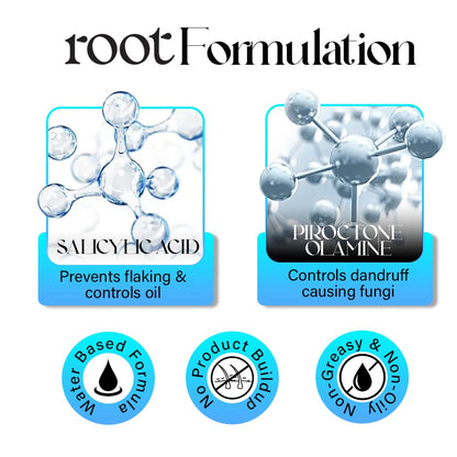 Root Formulation with Salicylic Acid and Piroctone Olamine on a white background
