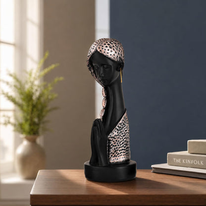 Graceful Resin Namaste Statue of a Girl |Elegant Spiritual Décor (Pack of 1, Black & Silver)