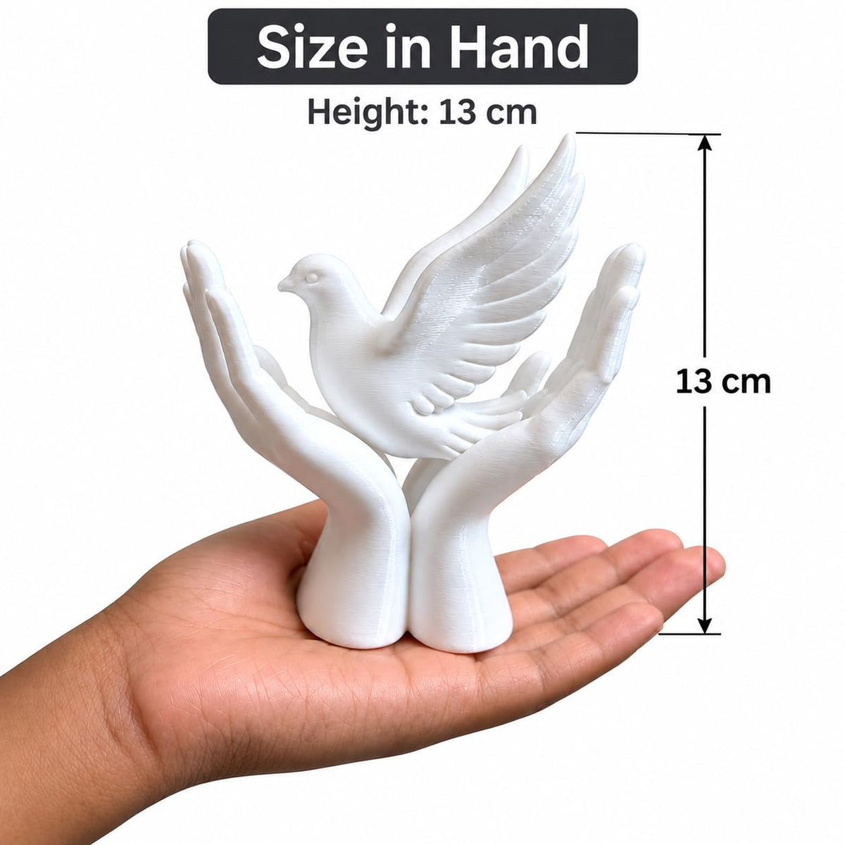 Dove in Hands Decor Sculpture, White Matte Finish, 13 cm Height, Plastic Peace Symbol Statue, Modern Home Decor Accent for Living Room, Office Desk, Bookshelf & Gift