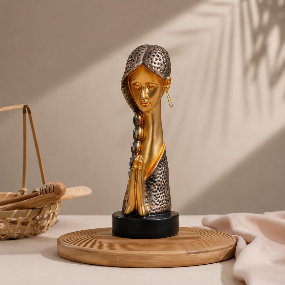 Graceful Resin Namaste Statue of a Girl |Elegant Spiritual Décor (Pack of 1, Golden & Silver)