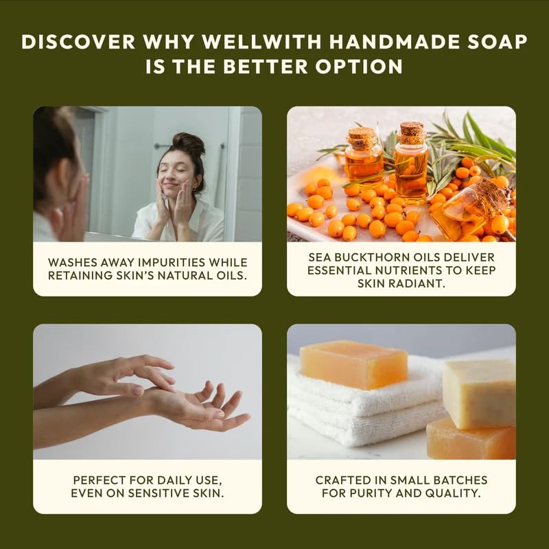 Wellwith by Ayuzera Sea Buckthorn Natural Soap Bar | Healthy and Smooth Skin | Naturally Brightening & Glowing Bath Soap (Pack of 1)
