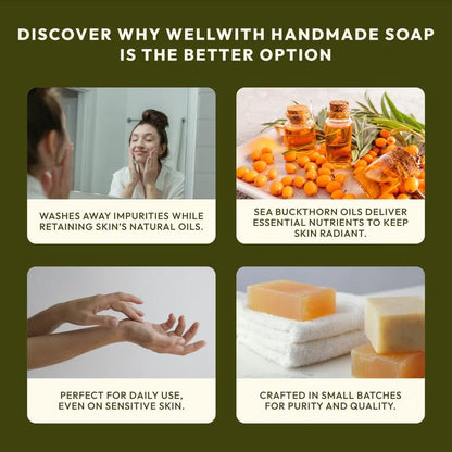 Wellwith by Ayuzera Sea Buckthorn Natural Soap Bar | Healthy and Smooth Skin | Naturally Brightening & Glowing Bath Soap (Pack of 1)