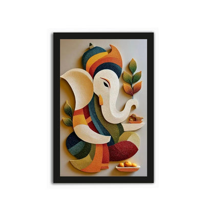 3D Lord Ganesha Wall Frame | Premium Sparkle Laminated Ganpati Wall Painting with Black MDF Frame | Waterproof & Dust Resistant Wall Decor for Living Room, Bedroom, Office, Temple & Home Decor