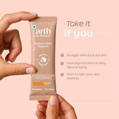 Arth Collagen Supplement | Daily Radiant Glow Support | Plant-Based Collagen Powder with Glutathione, Resveratrol, Goji Berry & Grape Seed Extract | Skin Radiance, Elasticity & Hydration | For Men & Women | 20 Sachets