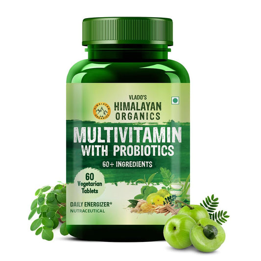 Vlado’s Himalayan Organics Multivitamin Tablets for Men & women With Probiotics - 60+ Ingredients multi Vitamins Supplement For Men And Women | VItamin B1,B2,B3,B5,B6B9,B12,C,E,A,K2,D Magneisum with 5B CFU Probiotic Blends 60 Veg Tablets