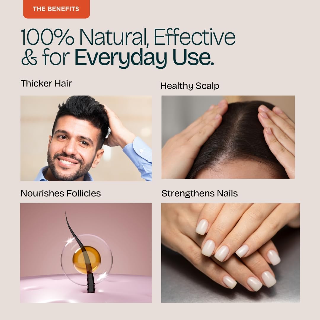 Advertisement highlighting benefits of a hair care product with images and text.