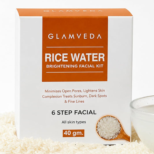 Glamveda Rice Water Brightening Facial Kit for Women | 6-Step Facial Kit for Glowing & Radiant Skin | Helps Improve Skin Texture & Even Skin Tone | Instant Glow Facial Kit for All Skin Types | 40g