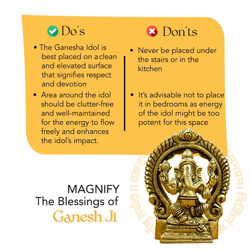 100% Pure Brass Ganesha Idol (Size: 8.7 cm) | Pital Ganesh Murti for Pooja Room, Home Decor, Office Desk and Car Dashboard | Vinayagar Statue for Diwali Puja