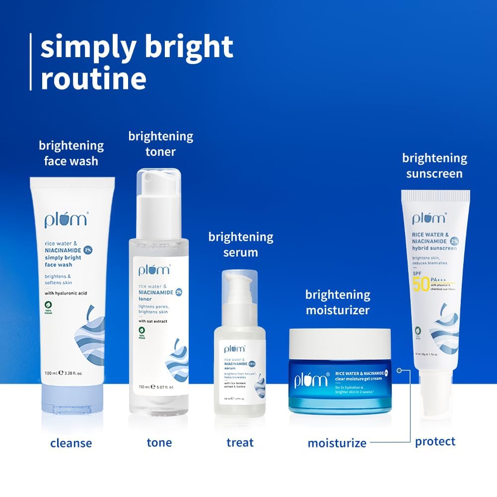 Plum 2% Niacinamide & Rice Water Superlight Gel Cream Moisturizer for Face | Oil-Free Hydration | Brightens, Fades Blemishes | Dermat-Tested | All Skin Types | Women & Men | 100% Vegan | 50 g