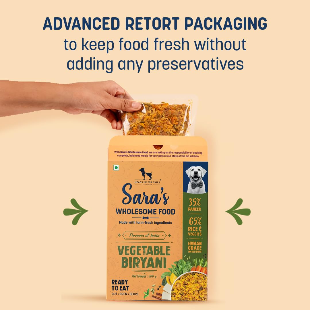 Sara's Wholesome by HUFT Vegetable Biryani Wet Dog Food – 300 gm | Human-Grade Ingredients | High-Protein Veg Meal | Natural & Preservative-Free | Suitable for Puppies & Adult Dogs