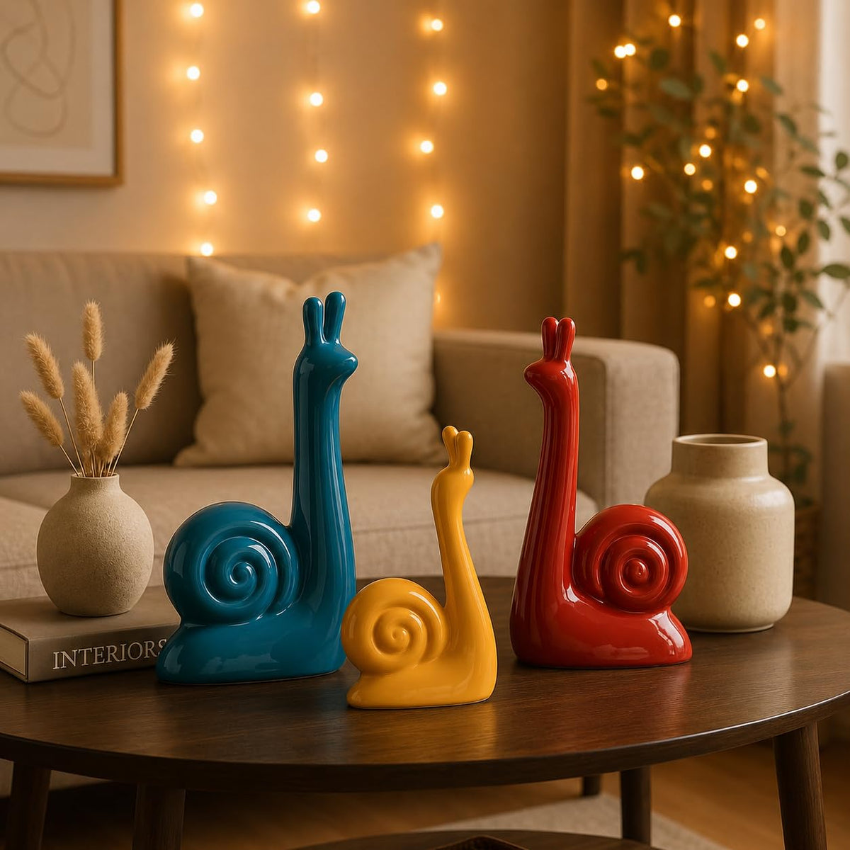 Modern Lucky Snail Family Ceramic Statues for Home Decor (Pack of 3, Multi-Coloured)