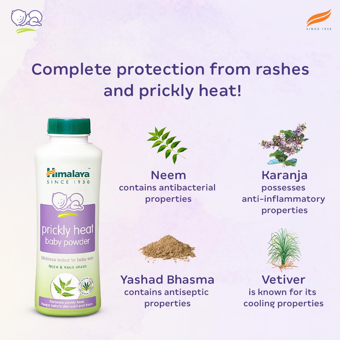Himalaya Prickly Heat Baby Powder 200g | with Neem, Yashad Bhasma, and Vetiver | Relieves prickly heat | with Neem, Yashad Bhasma, and Vetiver, Relieves prickly heat