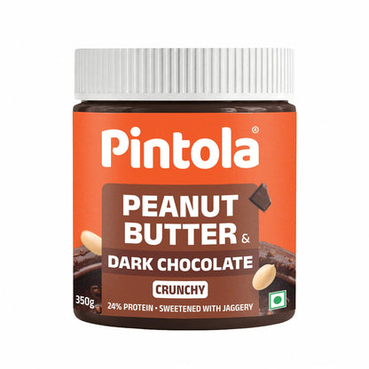 Pintola Peanut Butter Chocolate Flavour Crunchy - 18.6g Protein & 5.2g Dietary Fiber, Made with Premium Roasted Nuts & Cocoa, Gluten Free, Zero Cholesterol & Trans Fat, Vit E & B3, Dark Chocolate