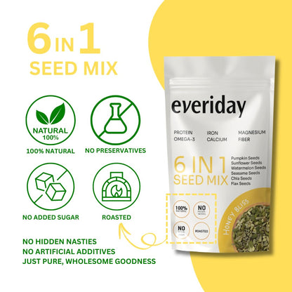 Everiday Honey Bliss Roasted 6-in-1 Super Seed Mix | 250g | Pumpkin, Sunflower, Watermelon, Sesame, Chia & Flax | Healthy Crunchy Snack for Daily Nutrition | High Protein, Fibre & Omega-3 | Vegan & Gluten-Free