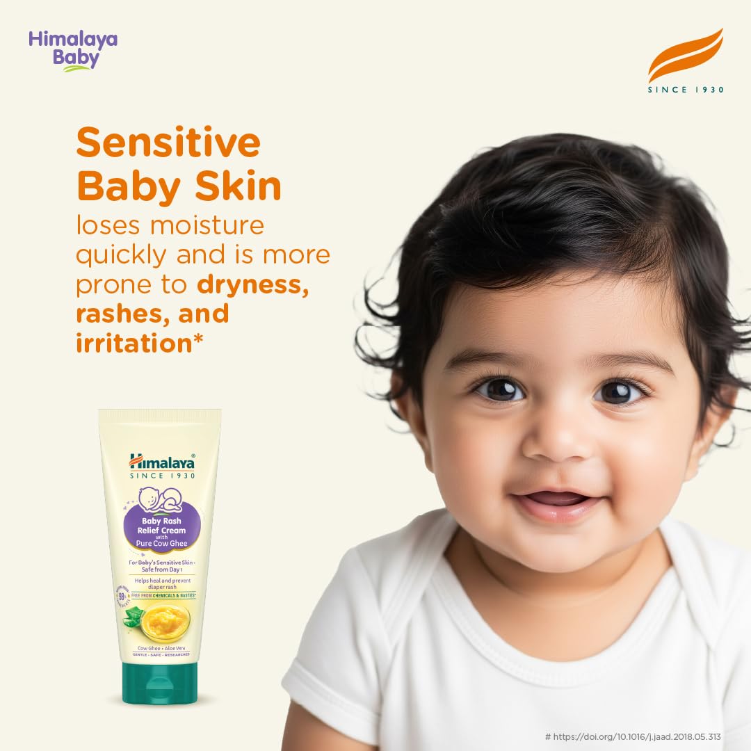 Himalaya Baby Rash Relief Cream with Pure Cow Ghee 50G | ph 5.5 | Aloe vera | Zinc Oxide | Safe for newborns | For baby's sensitive skin safe from day 1 | No Parabens | No Mineral Oil | No Synthetic color | Pediatrician evaluated