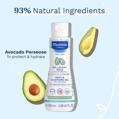 Mustela Baby Body Wash and Shampoo with Avocado 100ml – Head to Toe Wash for Bath | Baby Shampoo | Gentle Cleansing Gel with Vitamin B5