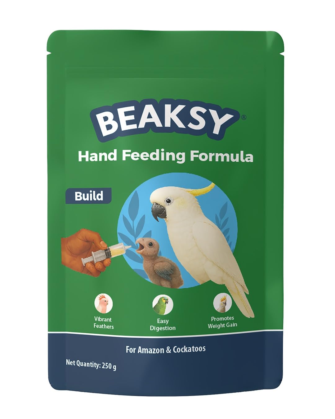 BEAKSY Build Hand Feeding Formula for Baby Birds | for Amazons & Cockatoos | Promotes Weight Gain, Vibrant Feathers & Easy Digestion | Balanced Nutrition (250gm)