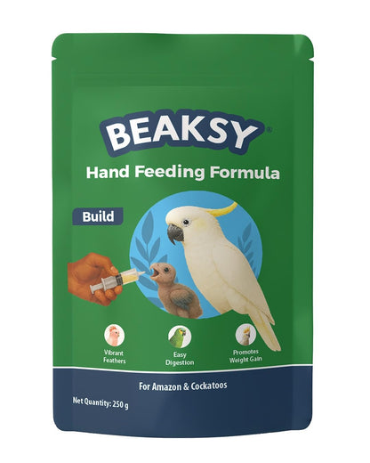 BEAKSY Build Hand Feeding Formula for Baby Birds | for Amazons & Cockatoos | Promotes Weight Gain, Vibrant Feathers & Easy Digestion | Balanced Nutrition (250gm)