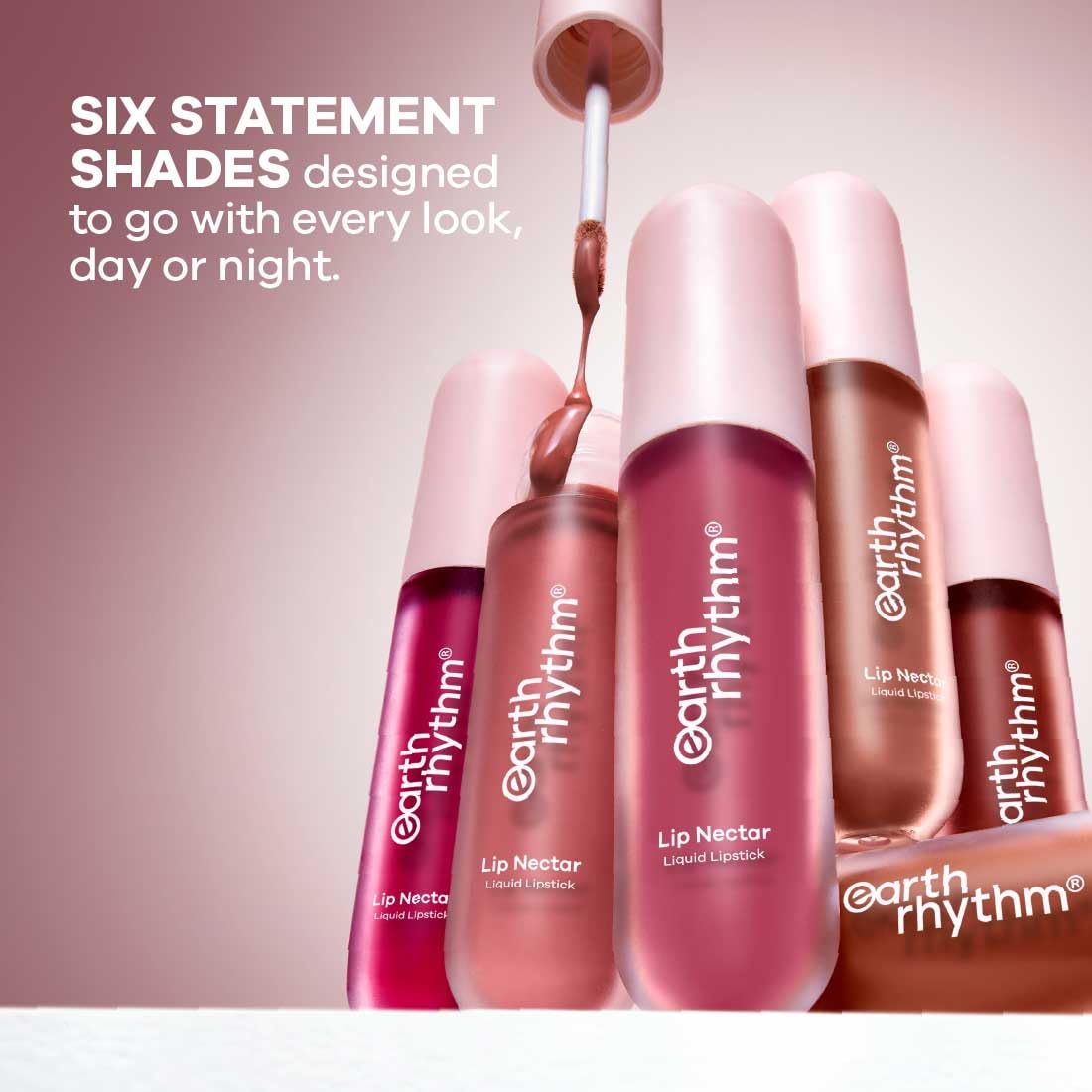 Earth Rhythm Lip Nectar Matte Liquid Lipstick, Weightless, Never Drying, No Mineral Oil 5g - Rose