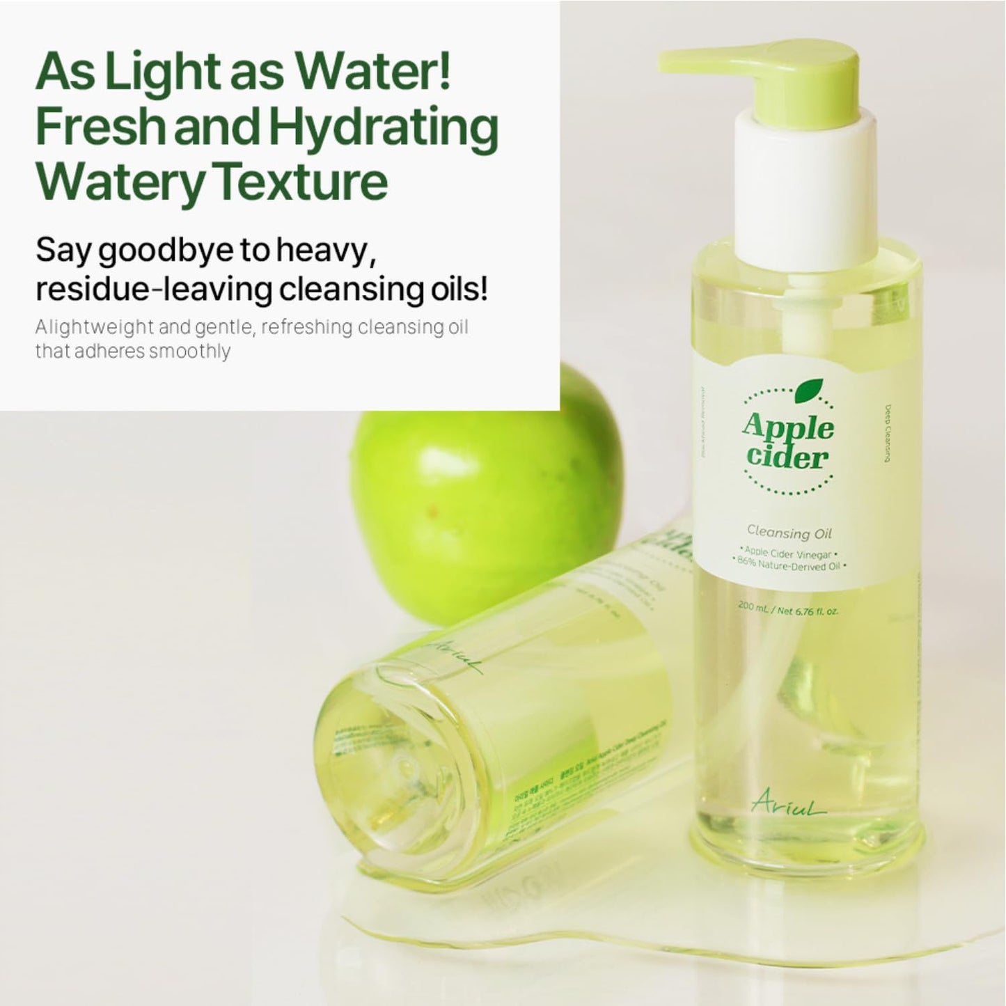 Ariul Apple Cider Deep Cleansing Oil (200ml) Korean Lightweight, Watery Face Cleansing Oil With Apple Cider Vinegar, Makeup Remover, Deep Pore Cleanser, Hydrating Facial Cleanser