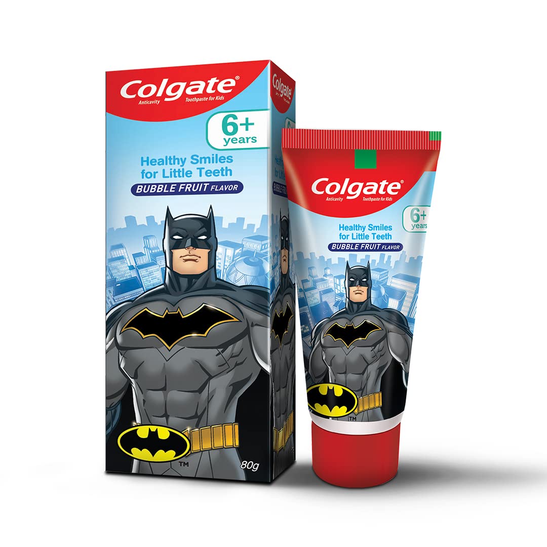 Colgate Kids Batman Manual Toothbrush(Pack of 3,Multicolor) & Colgate Batman Anticavity Toothpaste For Kids - 80g (Bubble Fruit Flavour)
