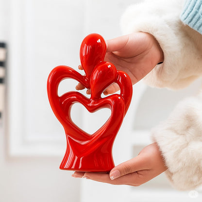 Hugging Couple Sculptures Ceramic Heart Shape Romantic Couple Statue Family Figurine Decorative Showpiece for Valentine Gift Living Room House Warming Anniversary Office & Home Decor (Red)