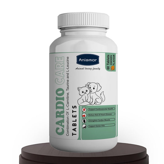 Aniamor Cardio Care Tablets for Dogs and Cats | Supports Cardiovascular Health | Dogs and Cats Supplement | Chicken Flavour | for All Life Stages | 60 Tablets