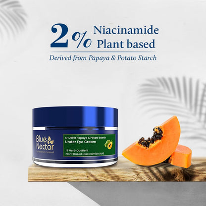 Blue Nectar Under Eye Cream for Dark Circles, Wrinkles, Fine Lines & Puffiness for Women | Natural Niacinamide from Papaya, Potato & Wheatgerm for Even Skin Tone (19 Herbs, 15g)