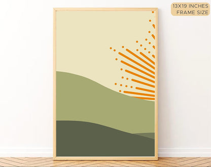 Boho wall Art Paintings Modern Art Framed Wall Painting for Living Room Bedroom - Wall Posters | Paintings with Frame Set of 3 (14x18 Inches) (Sun Rise)