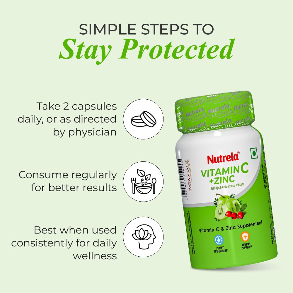 Nutrela Vitamin C and Zinc for Men & Women - 60 Capsules