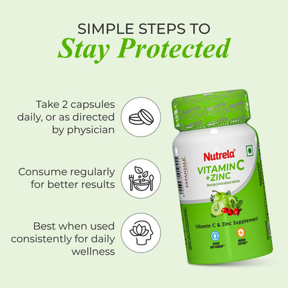 Nutrela Vitamin C and Zinc for Men & Women - 60 Capsules