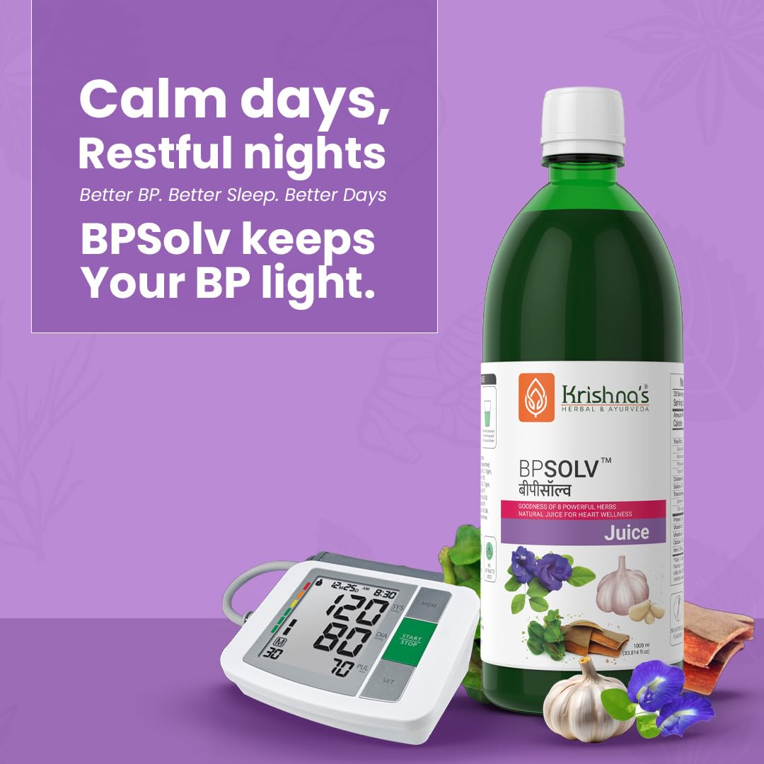 Krishna's BPSOLV Juice with 8 Herbs – Natural Support for Blood Pressure | Herbal Formula for Heart Health, Circulation & Overall Wellness - 1000 ml