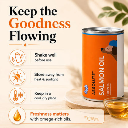 Drools Absolute Dog Supplement Syrup 300ml Jar | Salmon Flavour | All Breeds | Promotes Shiny Coat | Boosts Immunity | Aids Brain Development | Helps Prevent Skin Issues | Maintains Heart Health