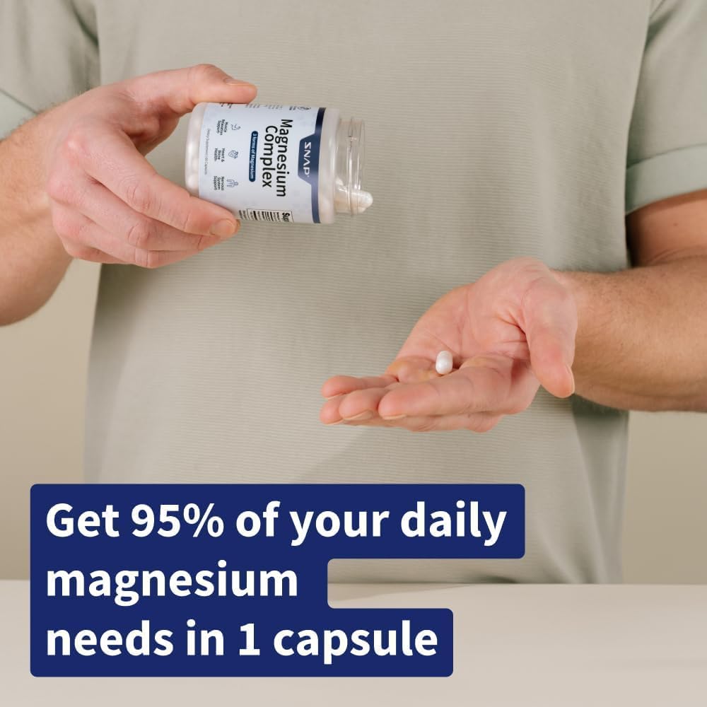 Snap Triple Magnesium Complex for Women & Men for Sleep & Muscle Support – 400mg, 3-in-1 Magnesium Supplement – Bisglycinate, Citrate & Oxide – Chelated for High-Absorption, 60 Vegetarian Capsules