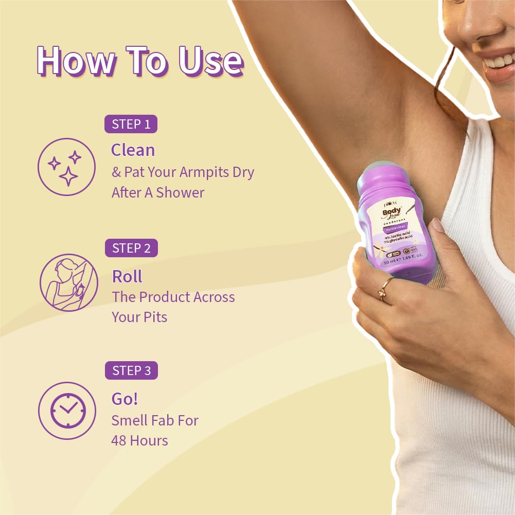 Plum BodyLovin' Vanilla Vibes Underarm Roll On for Women | Last Up to 48H | 4% Lactic Acid & 1% Glycolic Acid | Controls Odor & Fades Underarm Darkness | Warm Vanilla Fragrance Underarm Roll On | 50ml