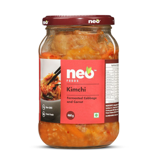 Neo Kimchi I Fermented Indian Cabbage & Carrot 460g I 100% Plant Based I Made in India I Ready to Eat Pickle I Healthy Food I Enjoy with Ramen Noodles, Kimchi Noodle, Korean Rice & Snacks I Probiotic-Rich Side Dish I 460g