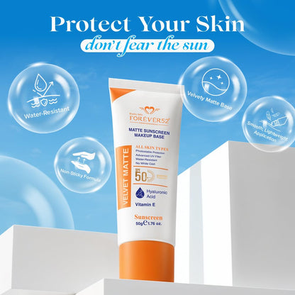 Daily Life Forever52 Velvet Matte Sunscreen SPF 50+ PA++++ | Lightweight Makeup Base | No White Cast | Hyaluronic Acid & Vitamin E | Matte Finish - 50g