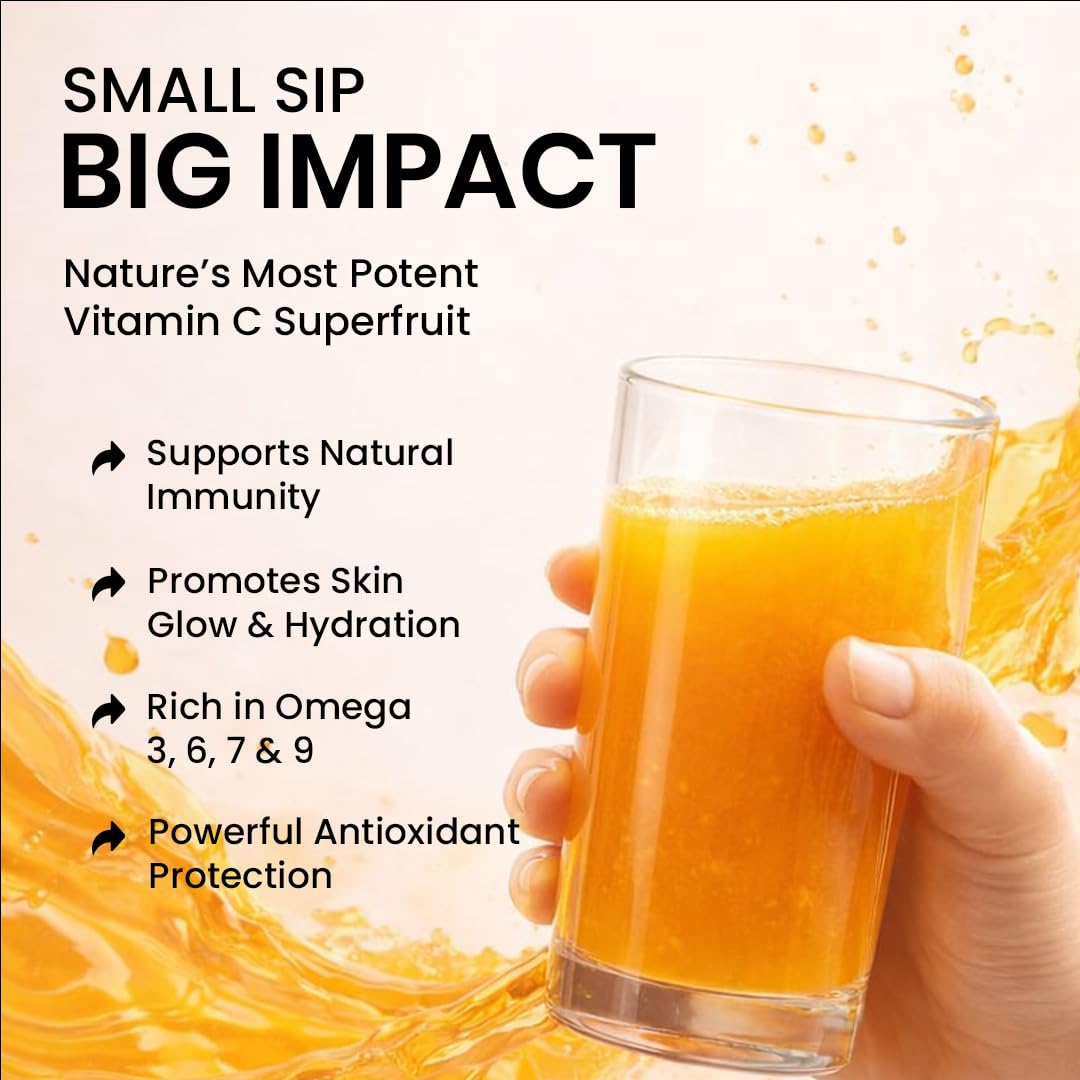 Growfitz Himalayan Sea Buckthorn Pulp Concentrate 500 ML | Cold-Pressed | Makes 80 Glass, Natural Vitamin C, Omega 3 6 7 9, Antioxidants | Immunity, Skin Glow & Gut Health Support | Seabuckthorn Juice