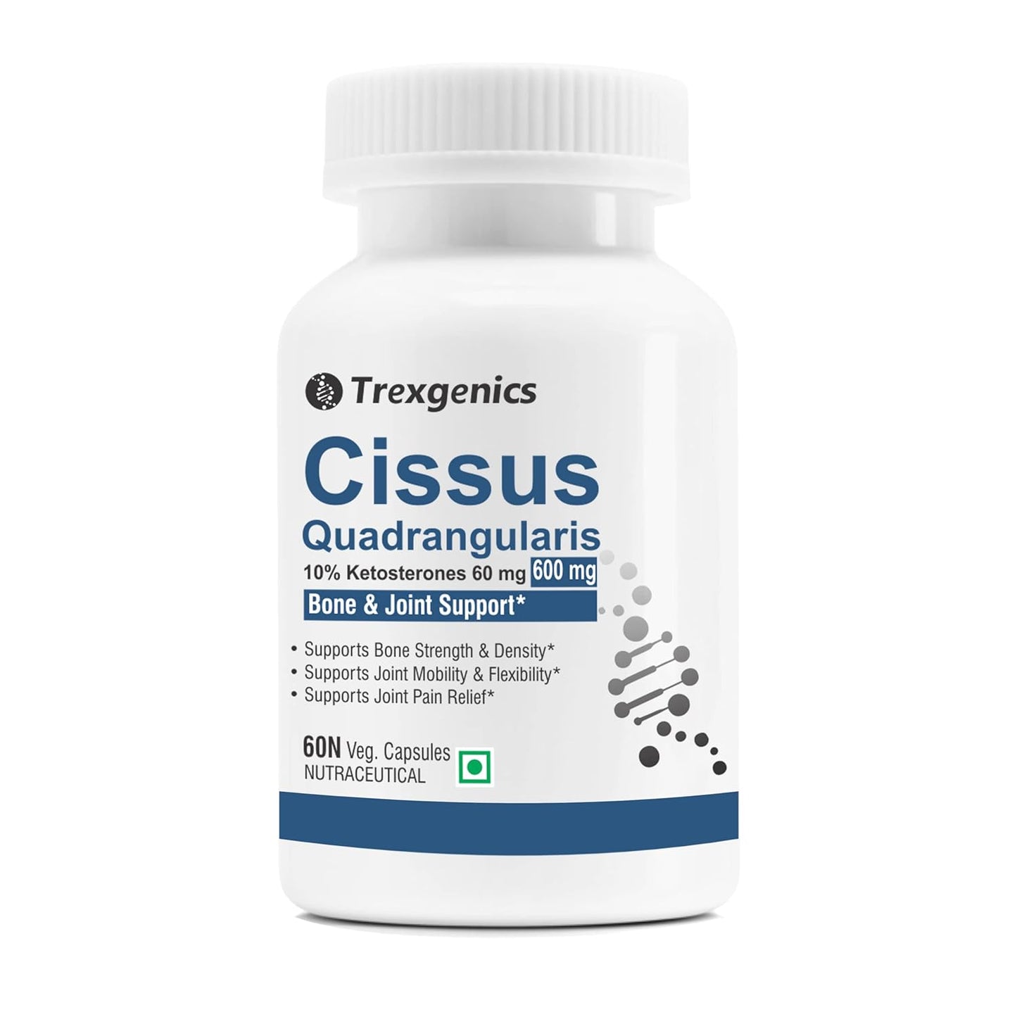 Trexgenics CISSUS QUADRANGULARIS Hadjod 10% Ketosterones 600 mg Joint Pain & Bone Density Support VEGAN & NON-GMO (60 Veg. Capsules) (Pack of 1)