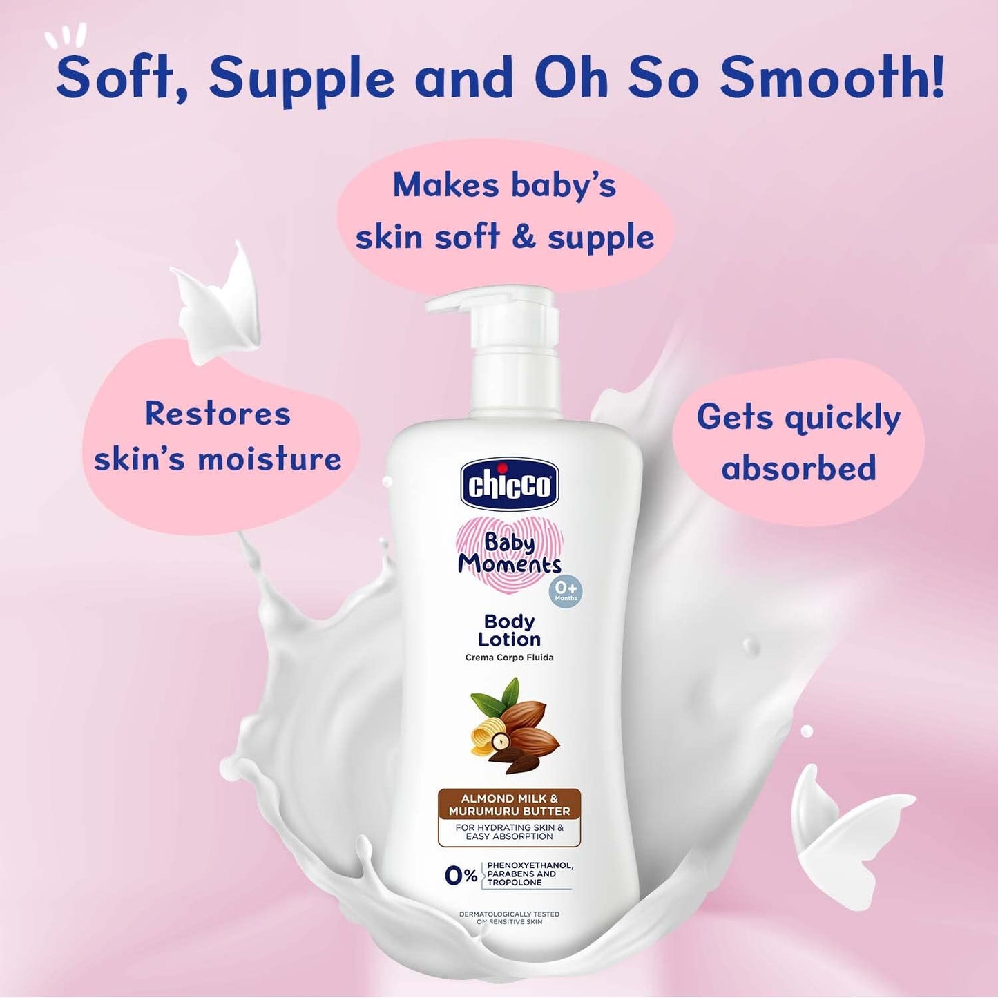 Chicco Baby Moments Body Lotion 200ml | Almond Milk & Murumuru Butter | Quick Absorb Formula with Natural Ingredients for Ultra Soft Skin | Dermatologically Tested | Parabens & Phenoxyethanol Free