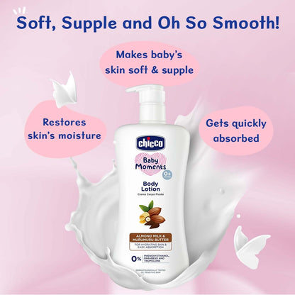 Chicco Baby Moments Body Lotion 200ml | Almond Milk & Murumuru Butter | Quick Absorb Formula with Natural Ingredients for Ultra Soft Skin | Dermatologically Tested | Parabens & Phenoxyethanol Free